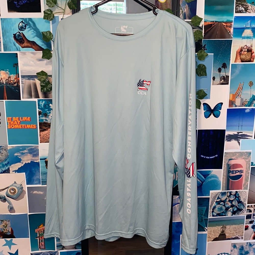 CCA light green/blue fishing shirt. Men’s large.